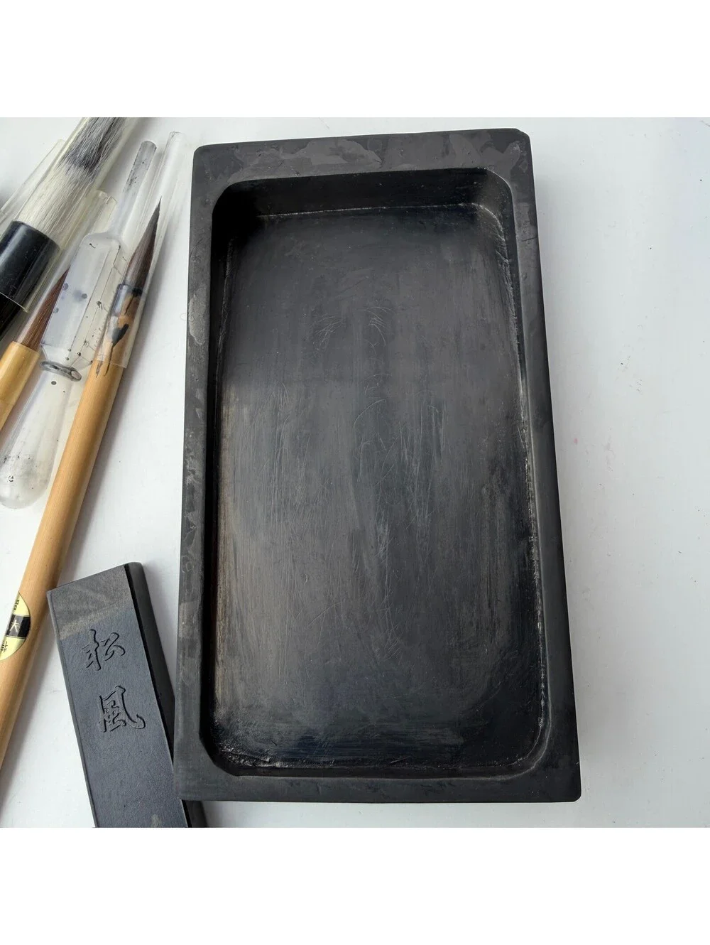 Vintage Calligraphy Set with Ink Stone, Ink Stick, 4‎ Brushes & Case - B-9